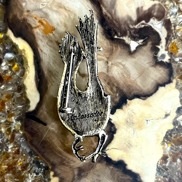 Roadrunner Gold Green Stone Eye Brooch Vintage 50’s - Picture 2 of 3